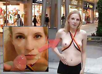 Elle se promène en ville avec du sperme sur le visage !